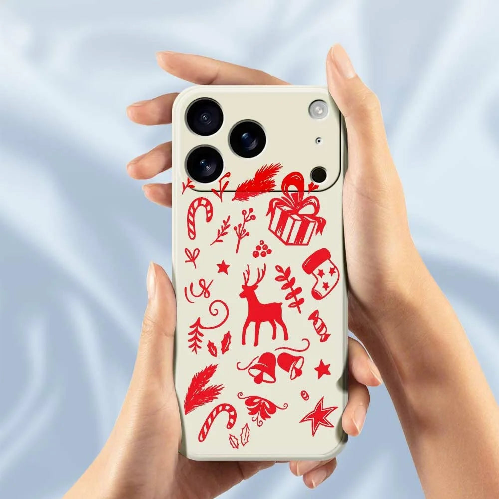 For iPhone 18 Pro Max / 17 Pro Max Case Hand Drawn Christmas Pattern Printing Straight Edge TPU Phone Back Cover - Beige - 5