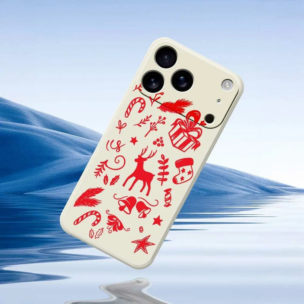 For iPhone 18 Pro Max / 17 Pro Max Case Hand Drawn Christmas Pattern Printing Straight Edge TPU Phone Back Cover - Beige - 6