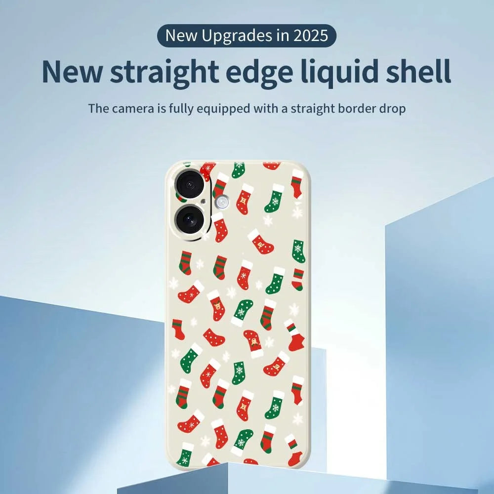 For iPhone 17 Case Red and Green Socks Pattern Printing Straight Edge TPU Phone Back Cover - Beige - 2