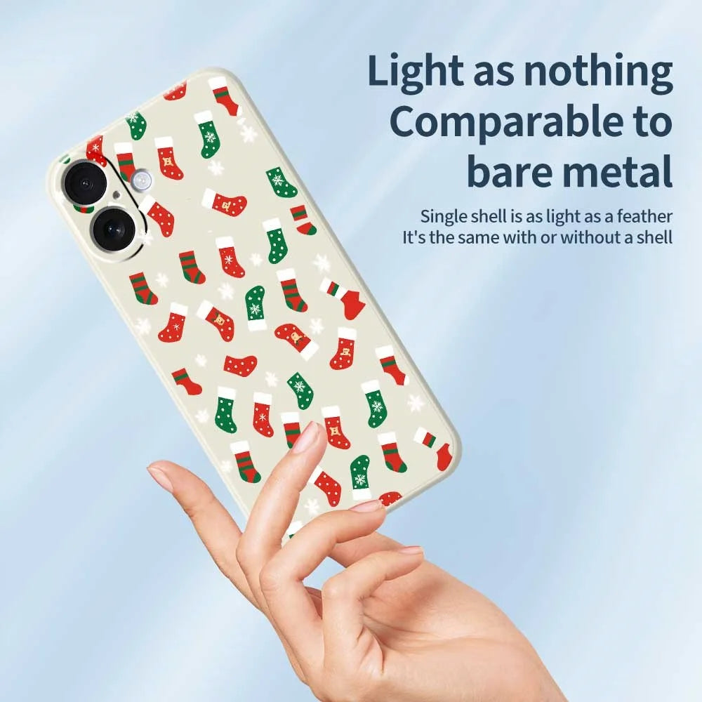 For iPhone 17 Case Red and Green Socks Pattern Printing Straight Edge TPU Phone Back Cover - Beige - 3