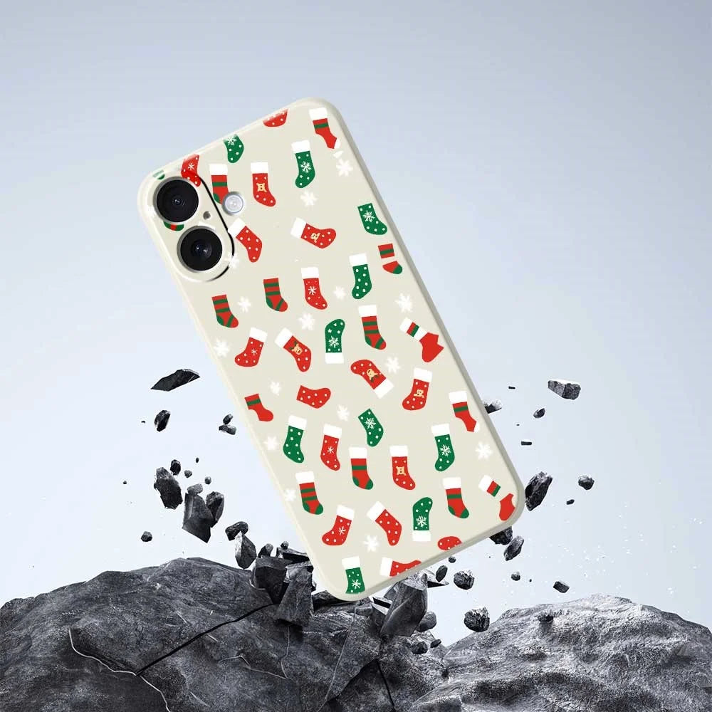 For iPhone 17 Case Red and Green Socks Pattern Printing Straight Edge TPU Phone Back Cover - Beige - 5