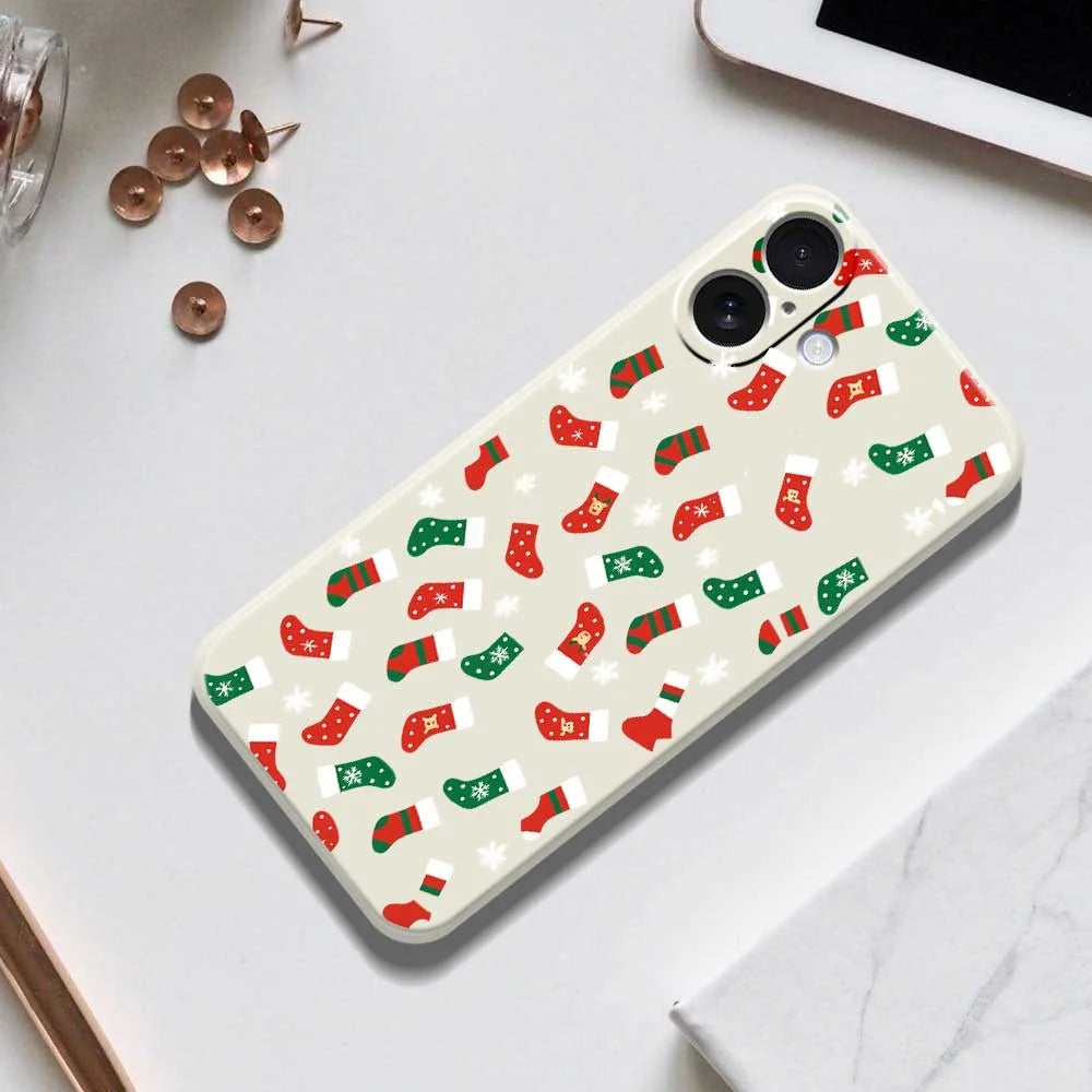 For iPhone 17 Case Red and Green Socks Pattern Printing Straight Edge TPU Phone Back Cover - Beige - 6