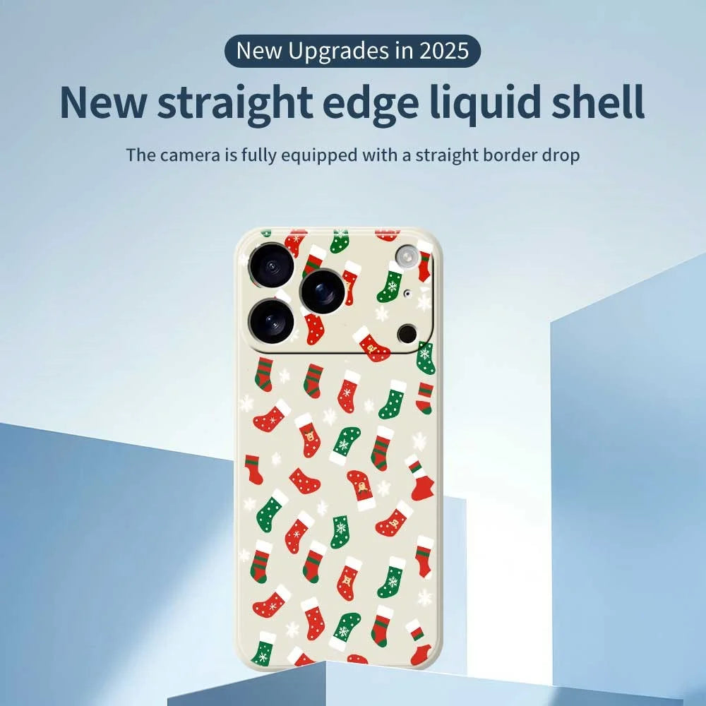 For iPhone 18 Pro / 17 Pro Case Red and Green Socks Pattern Printing Straight Edge TPU Phone Back Cover - Beige - 2