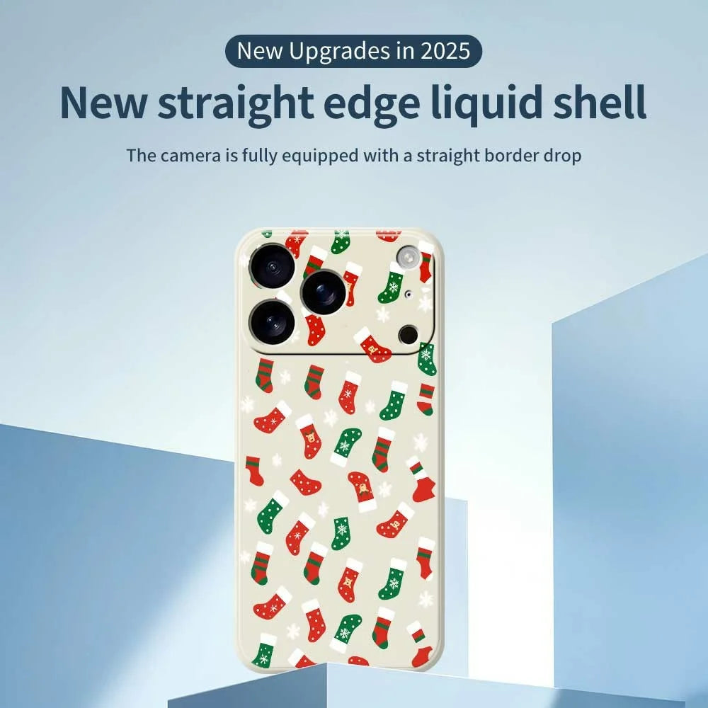 For iPhone 18 Pro Max / 17 Pro Max Case Red and Green Socks Pattern Printing Straight Edge TPU Phone Back Cover - Beige - 2