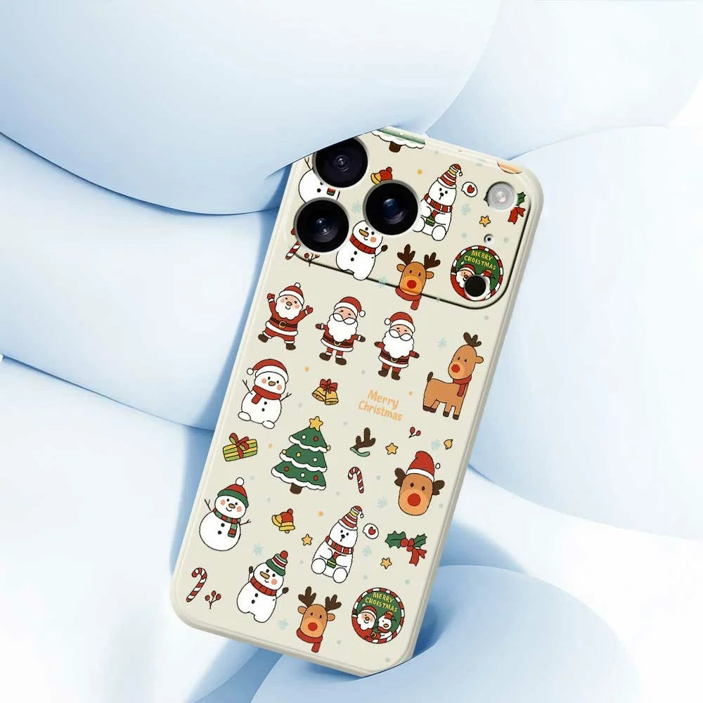 For iPhone 18 Pro Max / 17 Pro Max Case Santa Claus Snowman Pattern Printing Straight Edge TPU Phone Back Cover - Beige - 4