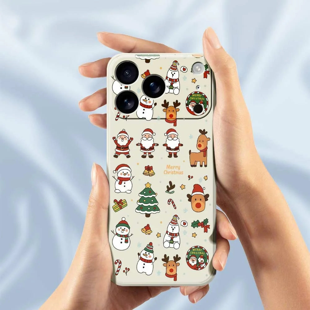 For iPhone 18 Pro Max / 17 Pro Max Case Santa Claus Snowman Pattern Printing Straight Edge TPU Phone Back Cover - Beige - 5
