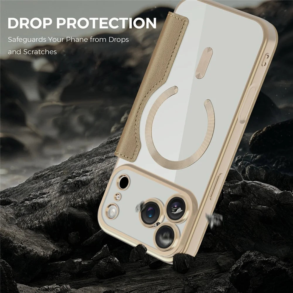 For iPhone 17 Pro Case Compatible with MagSafe RFID Blocking Leather Phone Cover - Desert Gold - 5