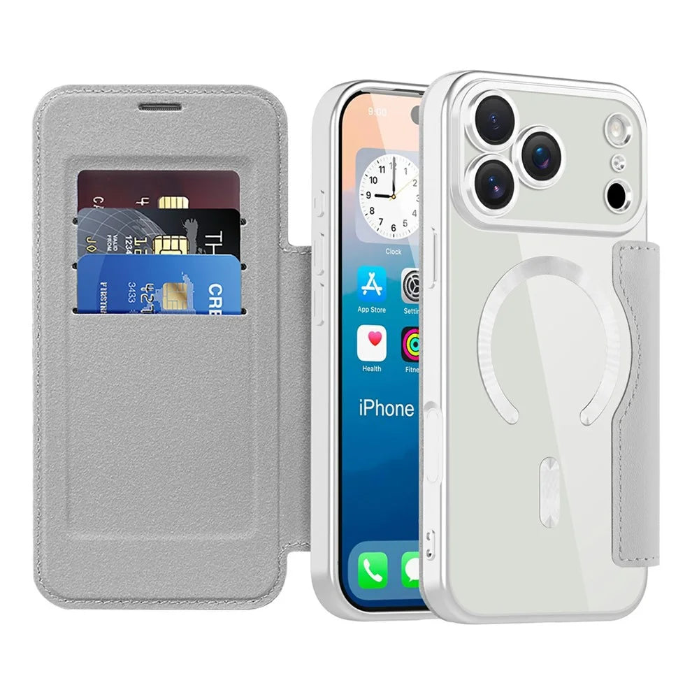 For iPhone 17 Pro Case Compatible with MagSafe Rhombus PU Leather Phone Cover - Titanium Grey - 2
