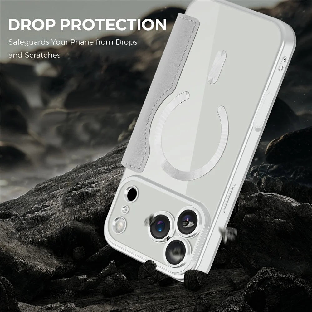 For iPhone 17 Pro Case Compatible with MagSafe Rhombus PU Leather Phone Cover - Titanium Grey - 5