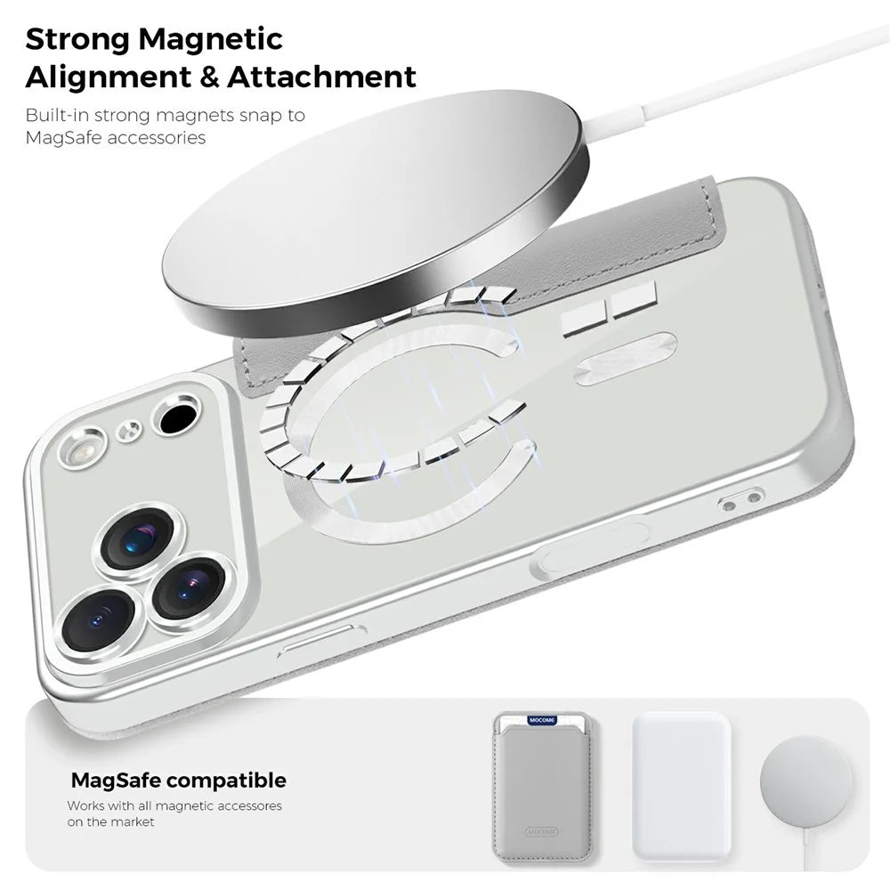 For iPhone 17 Pro Case Compatible with MagSafe Rhombus PU Leather Phone Cover - Titanium Grey - 7