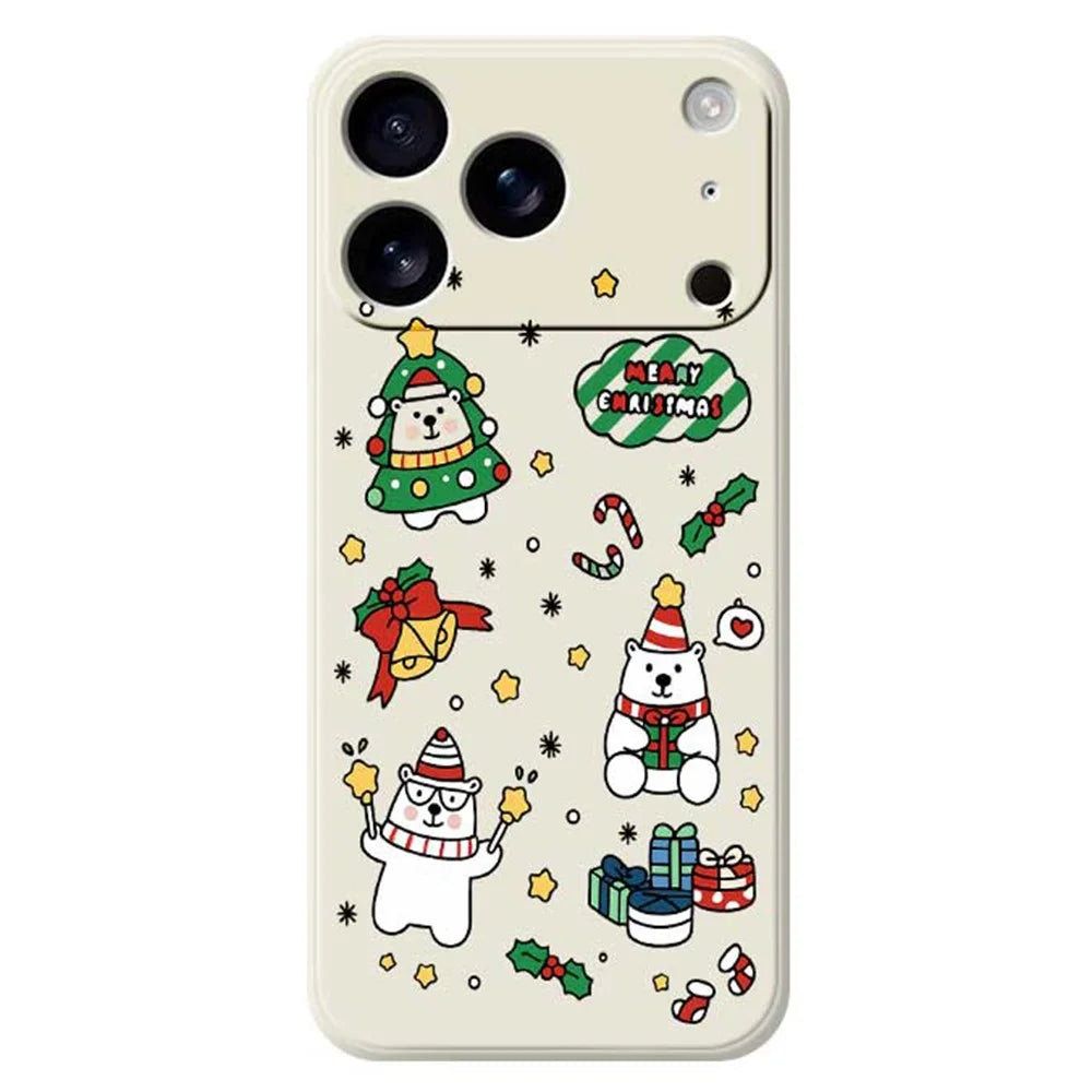 For iPhone 18 Pro / 17 Pro Case Christmas Bears Pattern Printing Straight Edge TPU Phone Back Cover - Beige - 1
