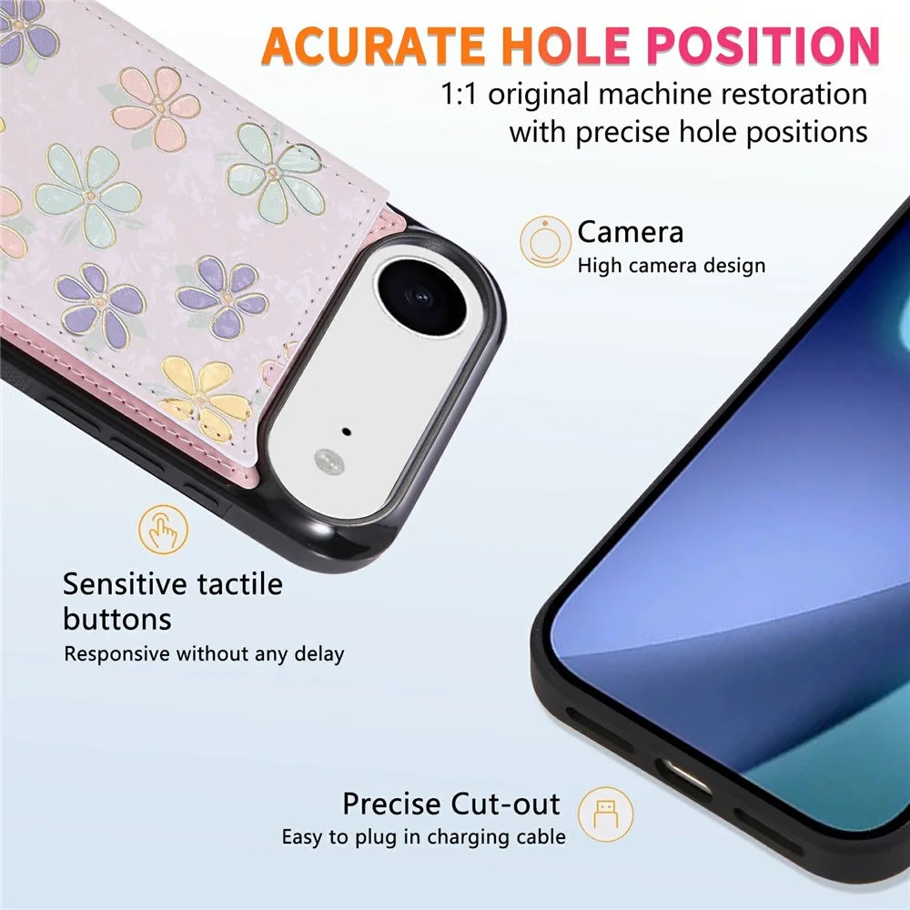 For iPhone Air Case Flower Leather TPU RFID Blocking Phone Cover Card Slots - Flowers - 7