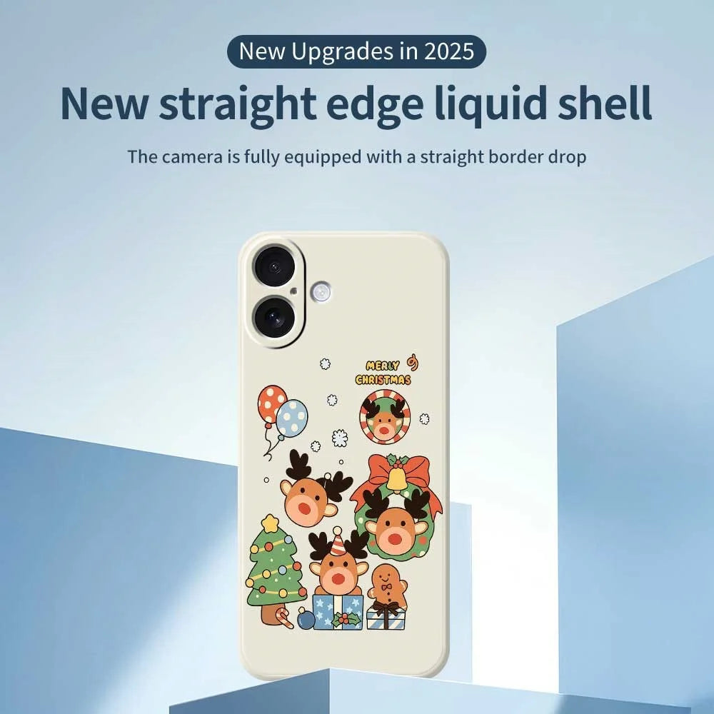 For iPhone 17 Case Christmas Gift Deer Pattern Printing Straight Edge TPU Phone Back Cover - Beige - 2