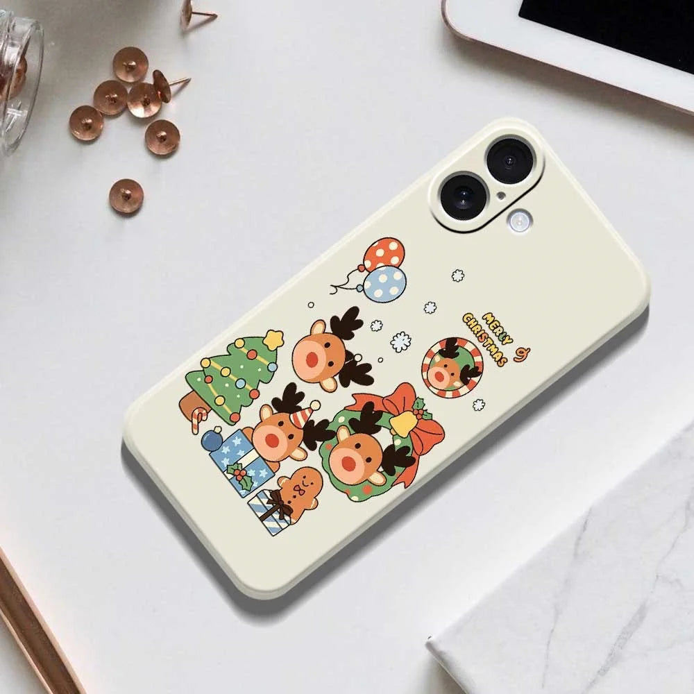 For iPhone 17 Case Christmas Gift Deer Pattern Printing Straight Edge TPU Phone Back Cover - Beige - 6