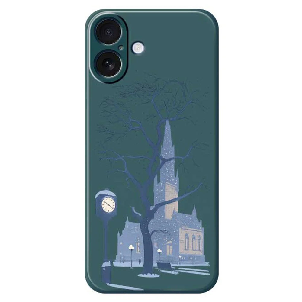 For iPhone 17 Case Street Outside The Castle Pattern Printing Straight Edge TPU Phone Back Cover - Green - 1