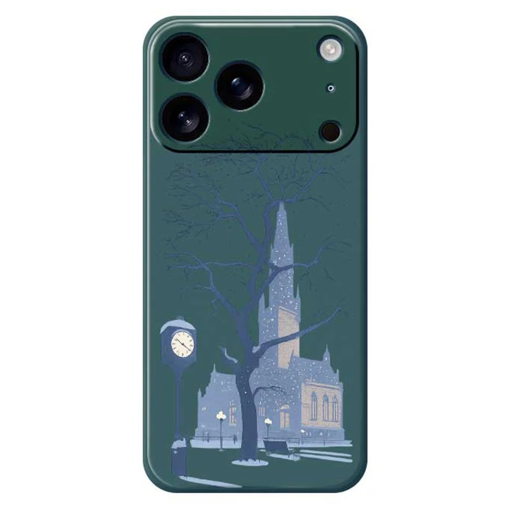 For iPhone 18 Pro / 17 Pro Case Street Outside The Castle Pattern Printing Straight Edge TPU Phone Back Cover - Green - 1