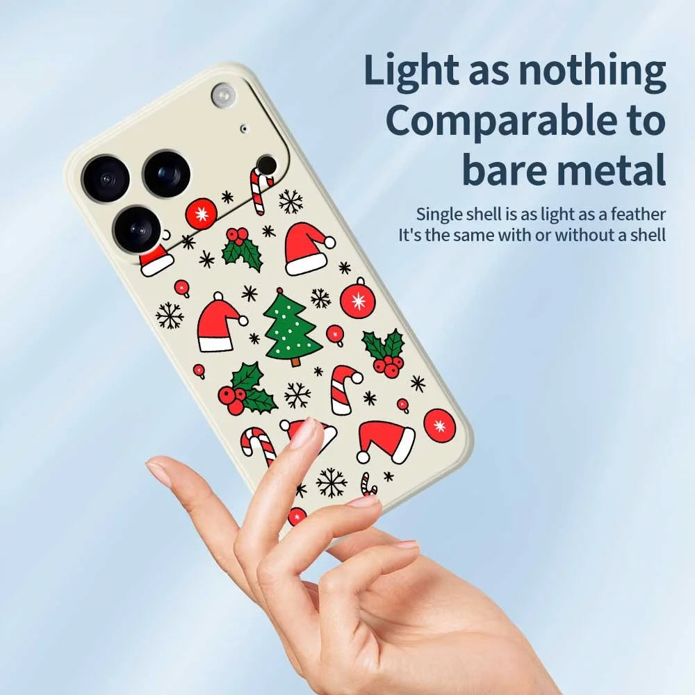 For iPhone 18 Pro Max / 17 Pro Max Case Santa Hats and Canes Pattern Printing Straight Edge TPU Phone Back Cover - Beige - 3