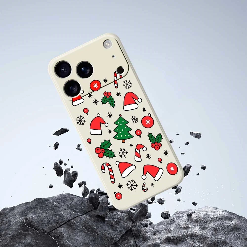 For iPhone 18 Pro Max / 17 Pro Max Case Santa Hats and Canes Pattern Printing Straight Edge TPU Phone Back Cover - Beige - 5