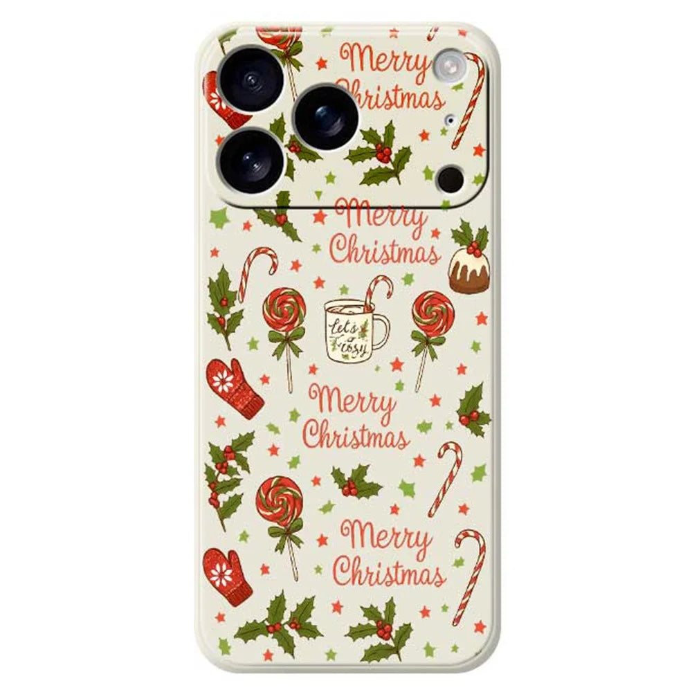 For iPhone 18 Pro Max / 17 Pro Max Case Christmas Candy Gloves Pattern Printing Straight Edge TPU Phone Back Cover - Beige - 1