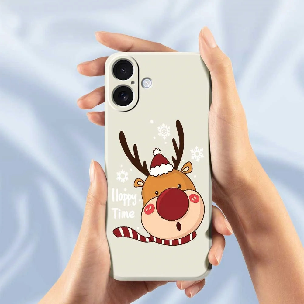 For iPhone 17 Case Snowflake Deer Head Pattern Printing Straight Edge TPU Phone Back Cover - Green - 4