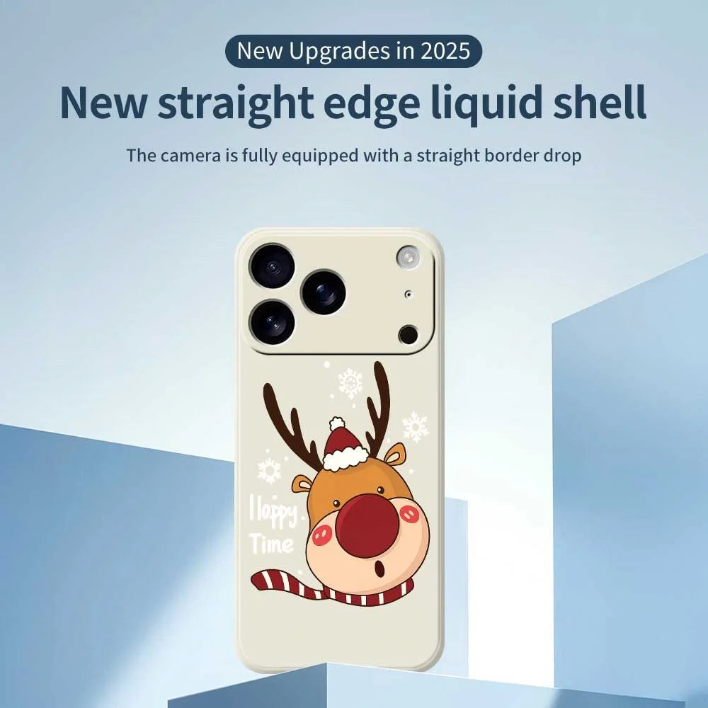 For iPhone 18 Pro / 17 Pro Case Snowflake Deer Head Pattern Printing Straight Edge TPU Phone Back Cover - Beige - 2