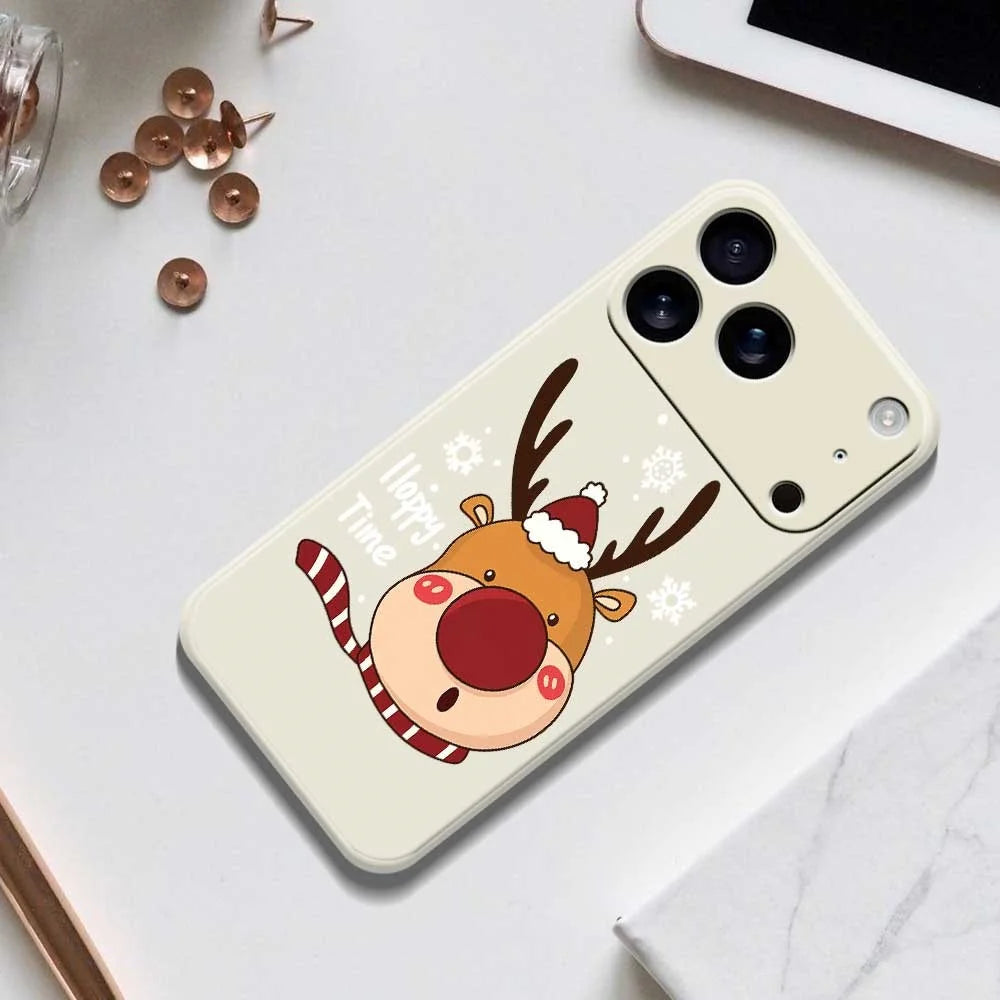 For iPhone 18 Pro / 17 Pro Case Snowflake Deer Head Pattern Printing Straight Edge TPU Phone Back Cover - Beige - 6