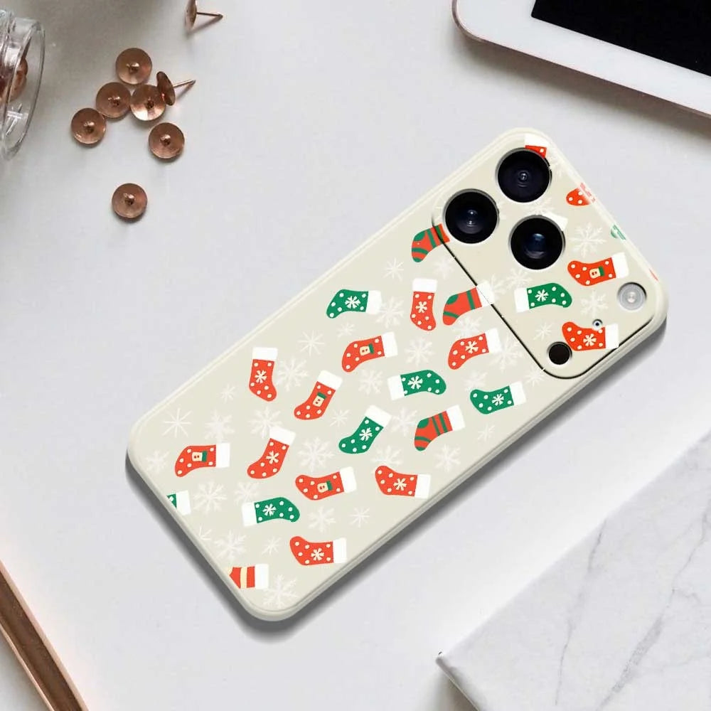 For iPhone 18 Pro / 17 Pro Case Snowflake Socks Pattern Printing Straight Edge TPU Phone Back Cover - Beige - 6