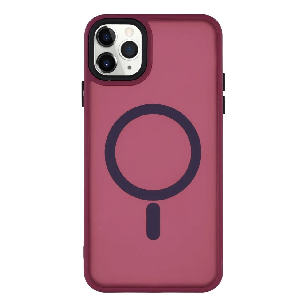 For iPhone 11 Pro Max Case Compatible with MagSafe Skin-Touch PC + TPU Phone Cover - Wine Red - 1