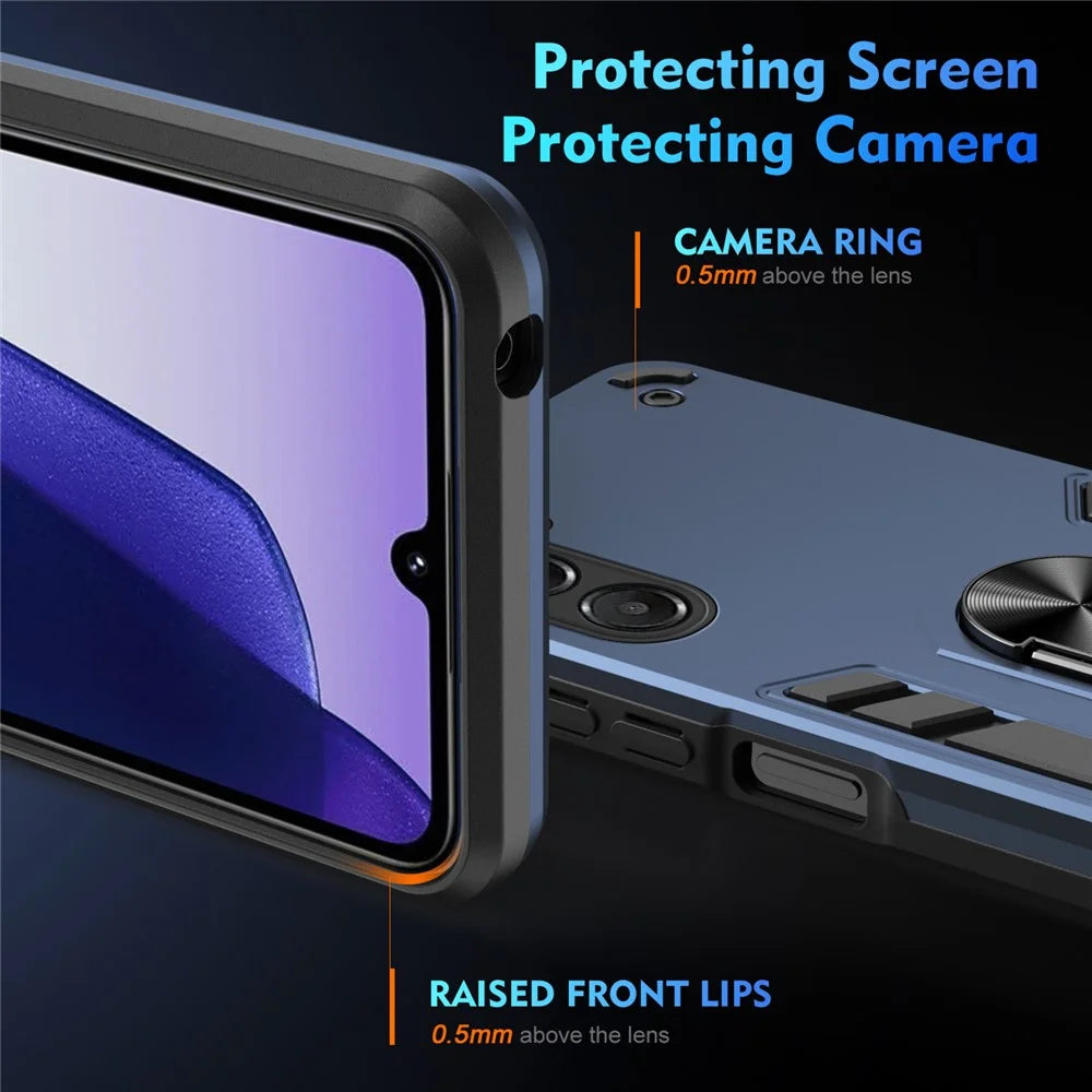 For Samsung Galaxy A18 5G / A18 4G / A17 5G / A17 4G Case PC + TPU Drop Defend Phone Cover with Ring Kickstand - Blue - 3
