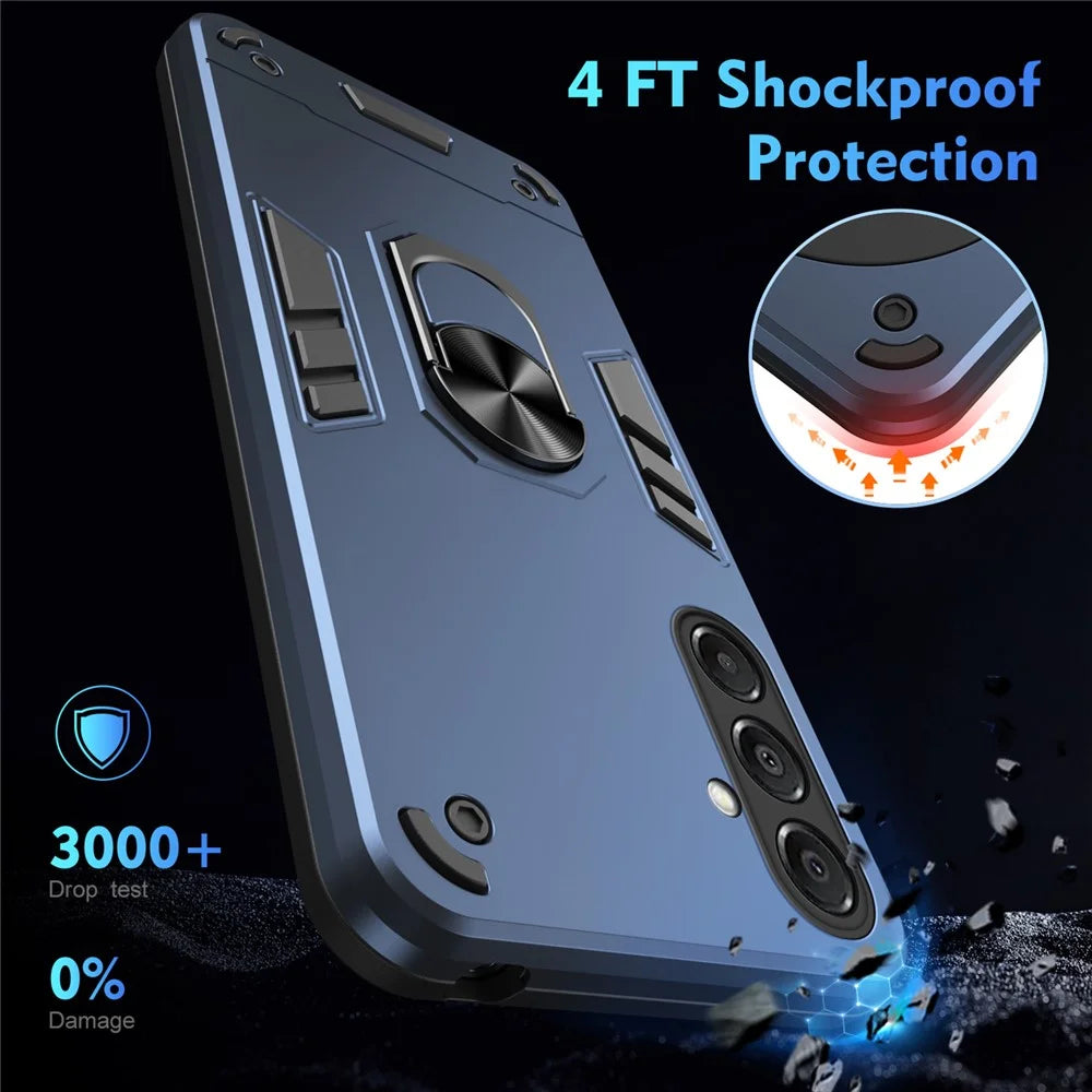 For Samsung Galaxy A18 5G / A18 4G / A17 5G / A17 4G Case PC + TPU Drop Defend Phone Cover with Ring Kickstand - Blue - 4
