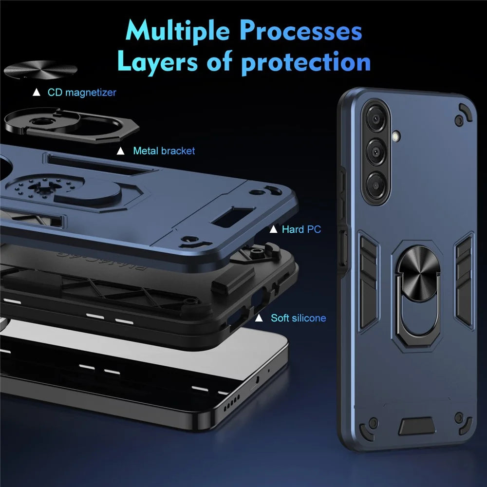 For Samsung Galaxy A18 5G / A18 4G / A17 5G / A17 4G Case PC + TPU Drop Defend Phone Cover with Ring Kickstand - Blue - 7