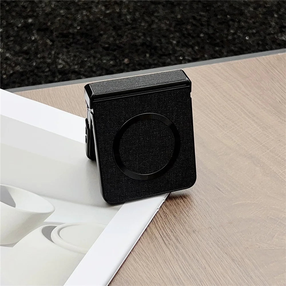 For Samsung Galaxy Z Flip7 5G Magnetic Case Leather + PC Phone Cover with Rear Screen Film and Hinge - Green - 3