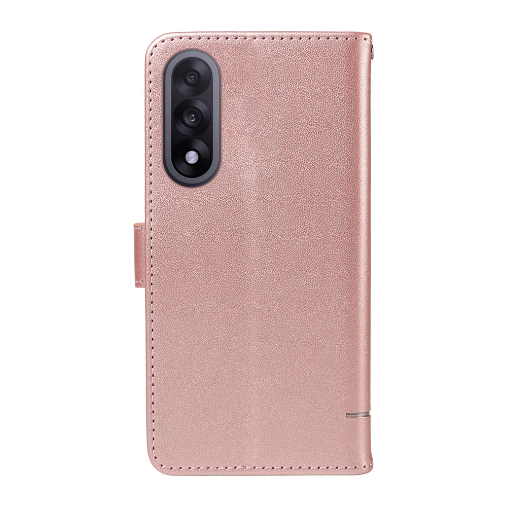 For OnePlus Nord 5 5G / OnePlus Ace 5 Ultra 5G Case Cat Pattern Imprint Leather Phone Cover with Wrist Strap - Rose Gold - 7