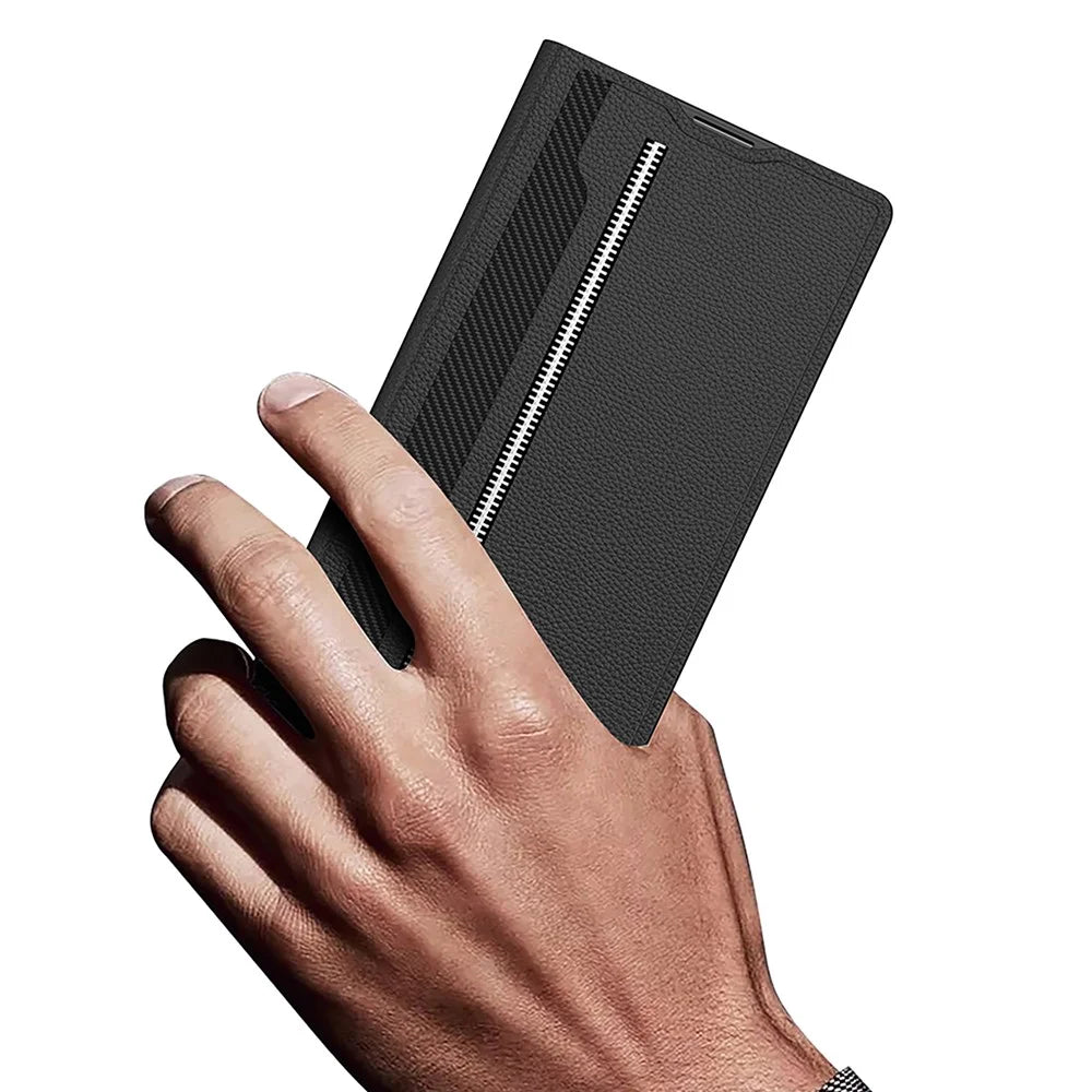 GKK For Samsung Galaxy Z Fold7 5G Magnetic Case with Card Slot Detachable PC PU Leather Flip Phone Cover - Black - 3