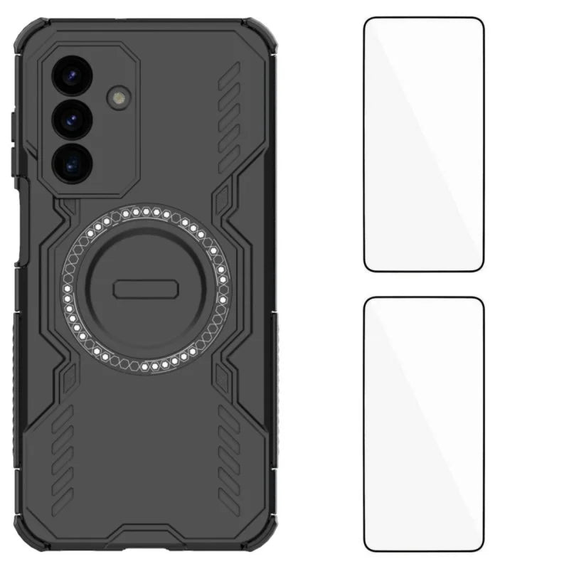 WANLONFENG For Samsung Galaxy A17 5G / A17 4G Magnetic Case  DJ Series PC TPU Phone Cover with 2Pcs Tempered Glass Film - Black - 1