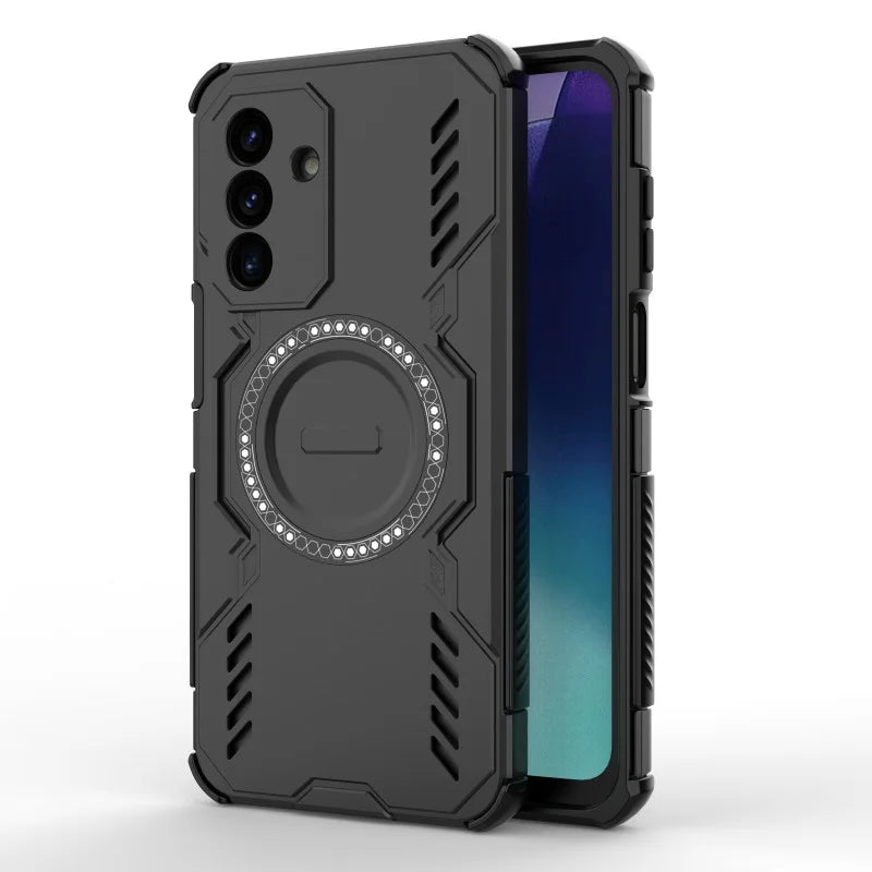 WANLONFENG For Samsung Galaxy A17 5G / A17 4G Magnetic Case  DJ Series PC TPU Phone Cover with 2Pcs Tempered Glass Film - Black - 2