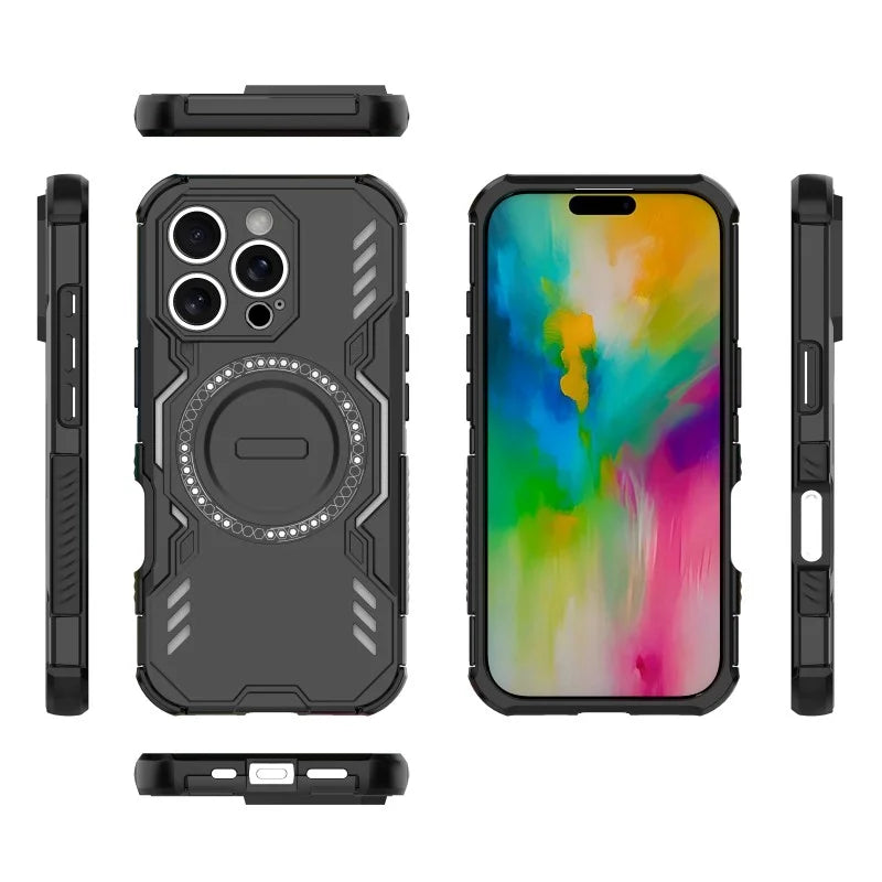 WANLONFENG For iPhone 16 Pro Max Magnetic Case  DJ Series PC TPU Phone Cover with 2Pcs Tempered Glass Film - Black - 3