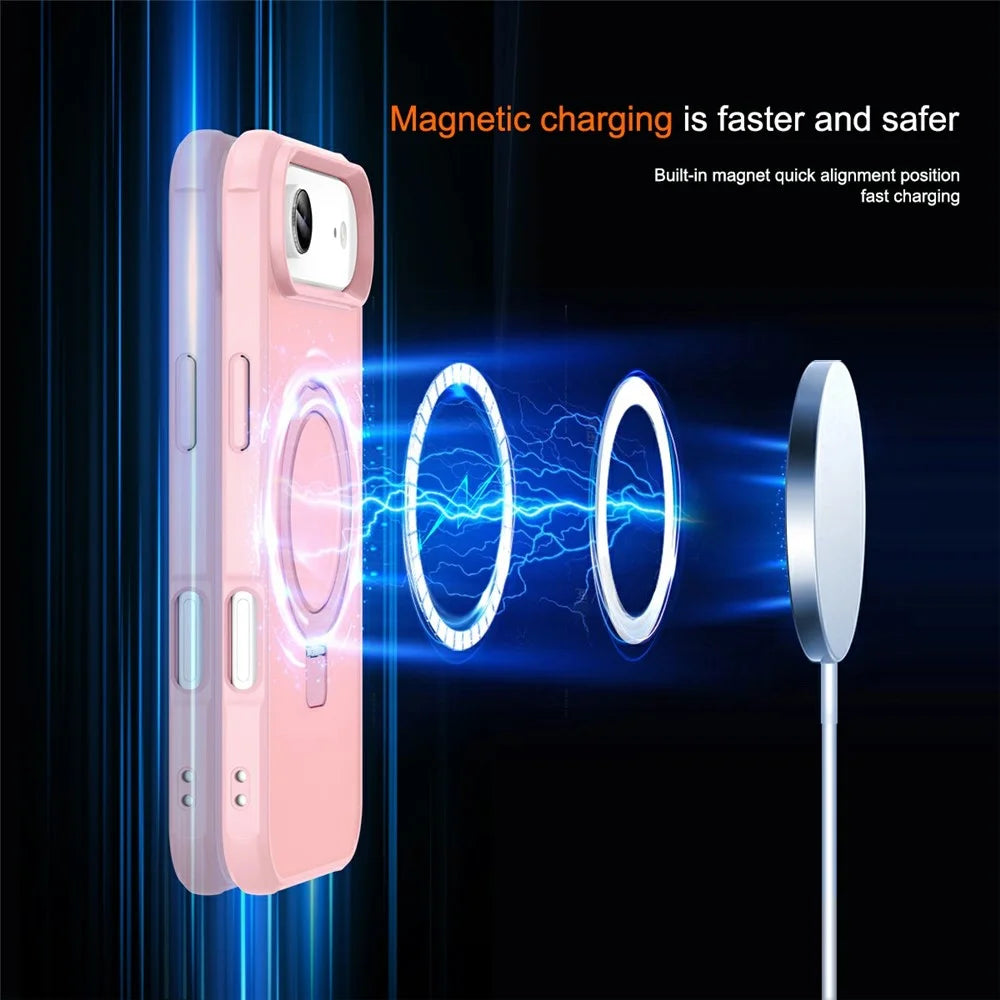 For iPhone Air Case Compatible with MagSafe Ring Holder Kickstand TPU + PC Phone Cover - Pink - 2