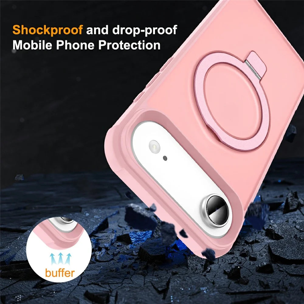 For iPhone Air Case Compatible with MagSafe Ring Holder Kickstand TPU + PC Phone Cover - Pink - 3