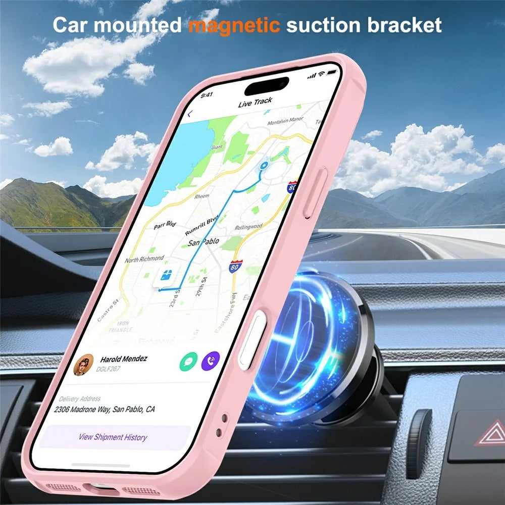 For iPhone Air Case Compatible with MagSafe Ring Holder Kickstand TPU + PC Phone Cover - Pink - 5