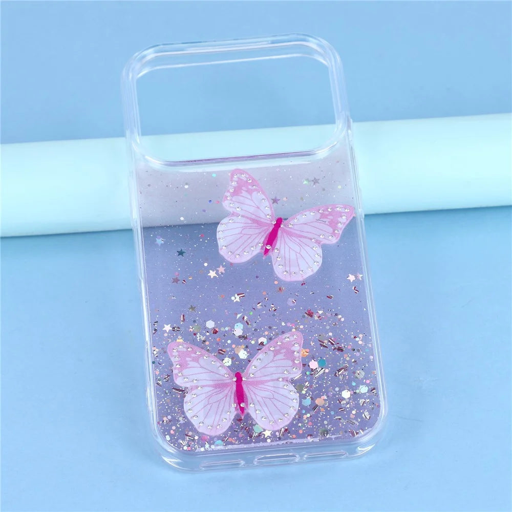 For iPhone 17 Pro Max Case Epoxy PVC Butterfly TPU Aesthetics Phone Cover - Pink - 6