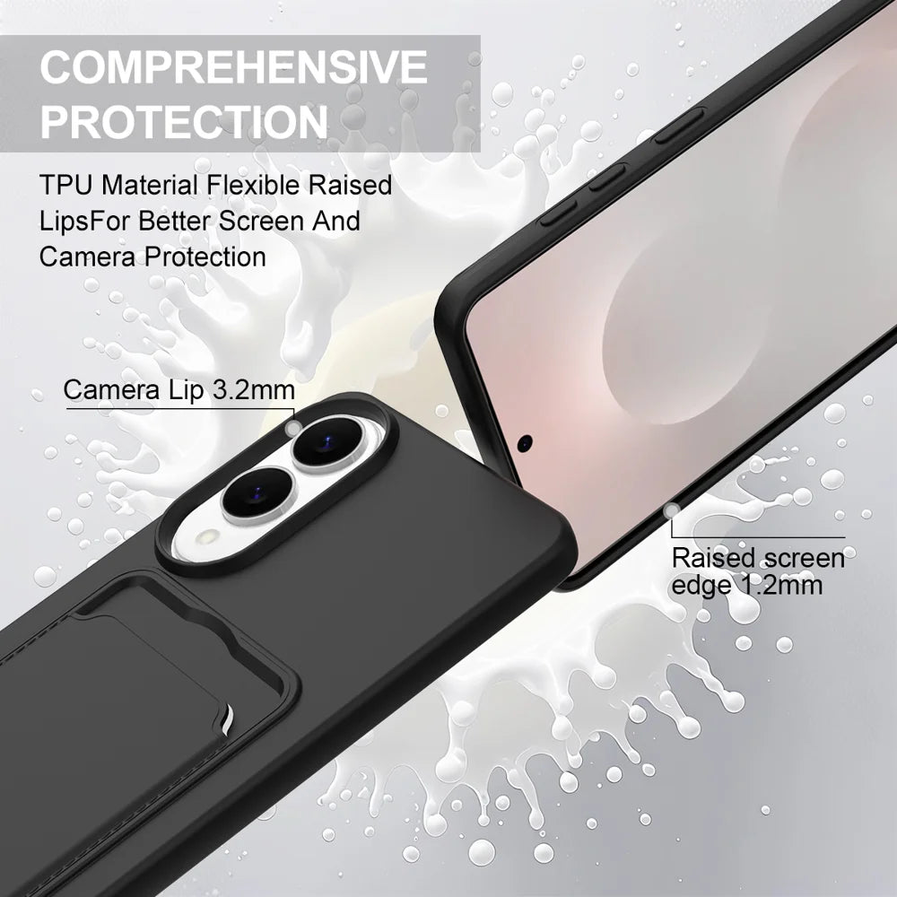 For Samsung Galaxy S25 Edge Liquid Silicone Case  Phone Back Cover with Card Holder and Short Strap - Black - 7