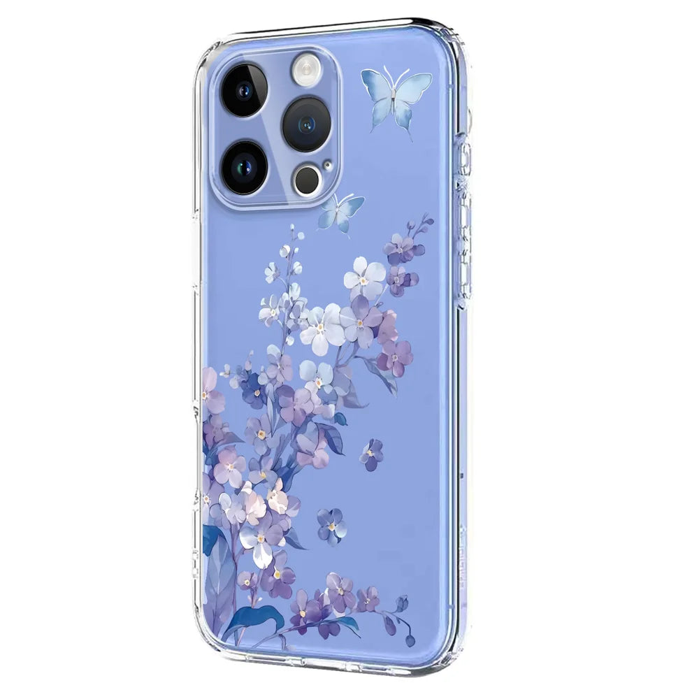 For iPhone 16 Pro Max Case Butterfly Floral Pattern Printing TPU Phone Back Cover - Violets - 2