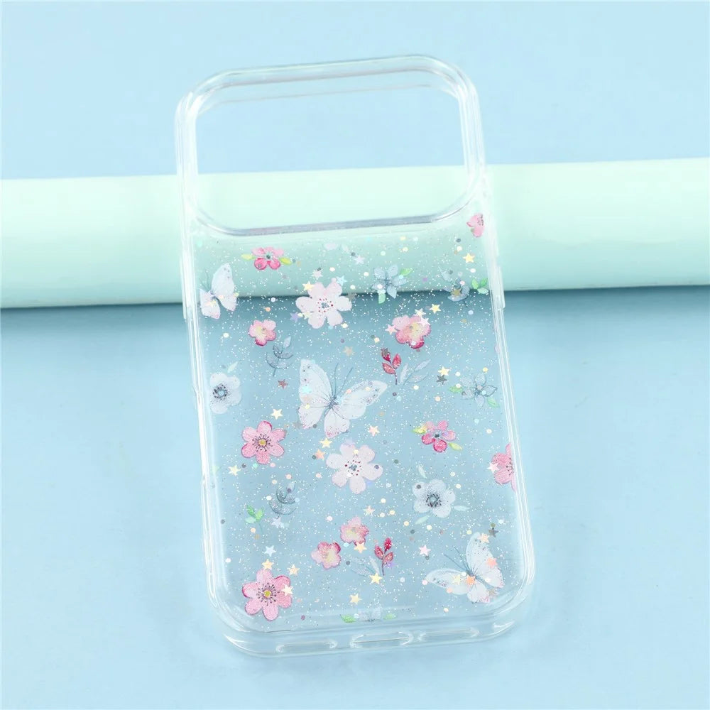 For iPhone 17 Pro Max Case Glitter Flower Epoxy Shockproof Phone Cover - Style D - 6