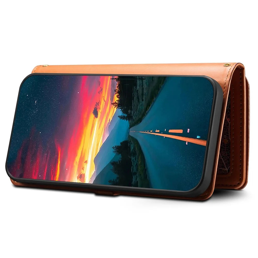 ESEBLE Galaxy Series For iPhone 17 Pro Max Case RFID Blocking Leather Zipper Phone Cover with Shoulder Strap + Wrist Strap - Brown - 6