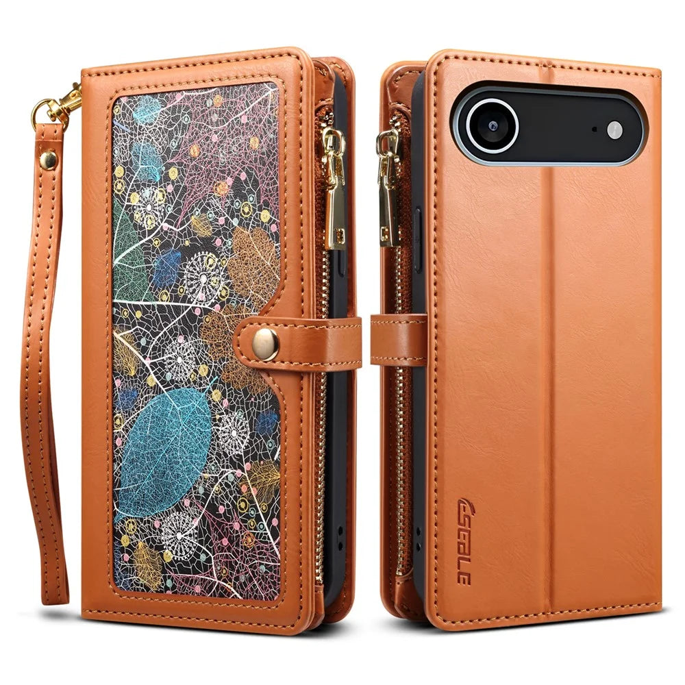 ESEBLE Galaxy Series For iPhone Air Case RFID Blocking Leather Zipper Phone Cover with Shoulder Strap + Wrist Strap - Brown - 1