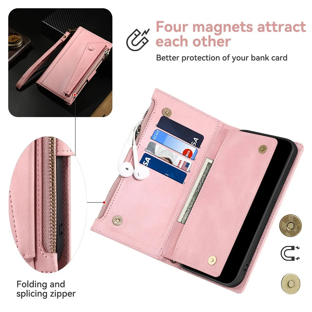 ESEBLE Star Series For iPhone Air Case Zipper Wallet Leather Stand Phone Cover with Wrist Strap - Rose Gold - 6