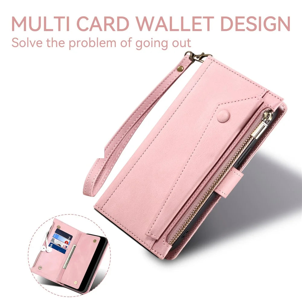 ESEBLE Star Series For iPhone Air Case Zipper Wallet Leather Stand Phone Cover with Wrist Strap - Rose Gold - 7