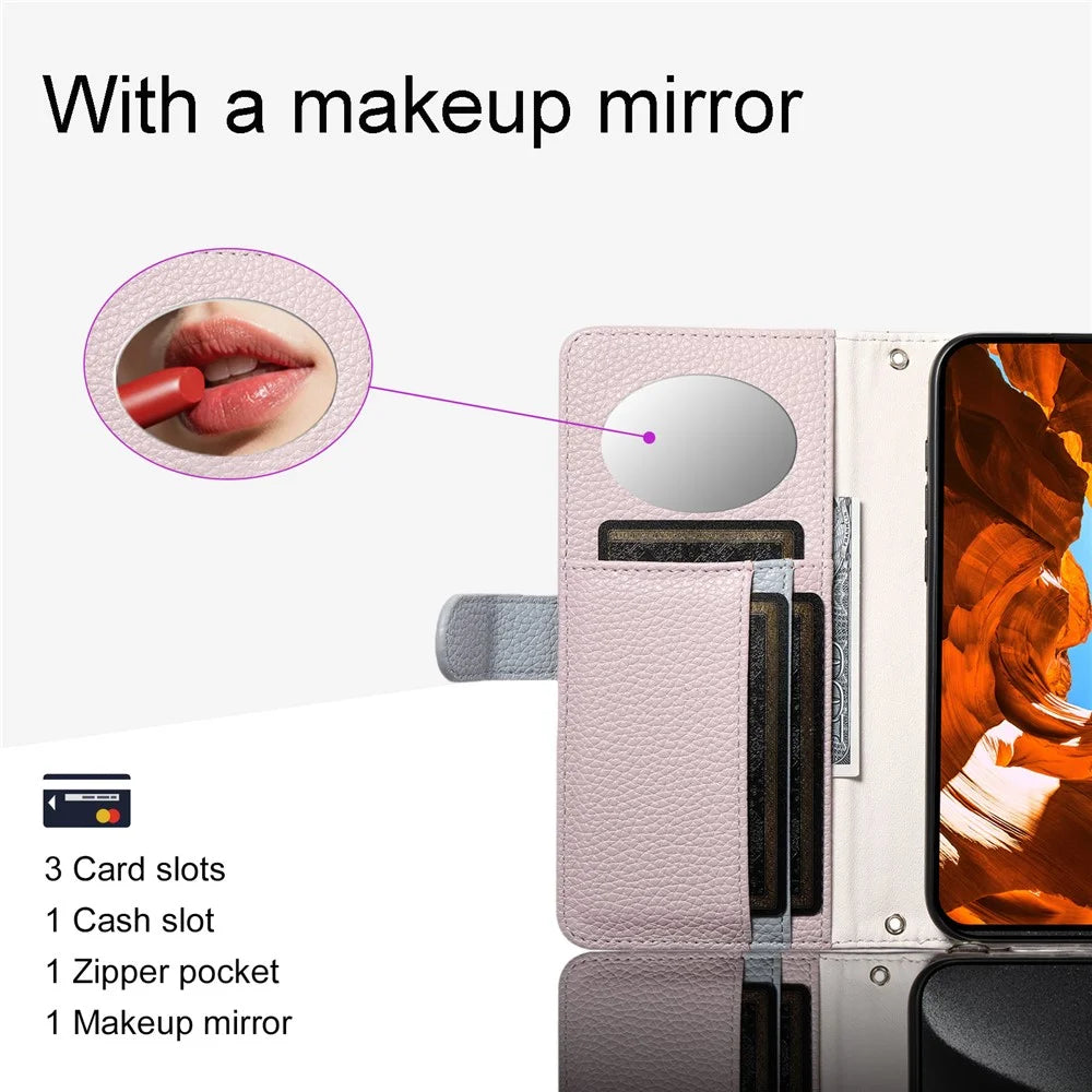 ESEBLE E11 For iPhone Air Case Zipper Pocket Litchi Texture Leather Phone Cover with Mirror and Wrist Strap - Light Purple - 6