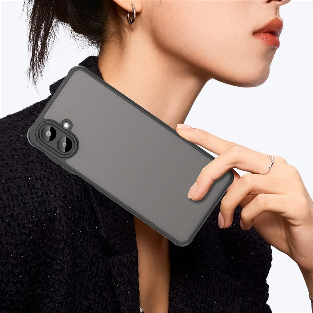 For Samsung Galaxy A07 4G Case Drop Proof Airbags Frosted Translucent PC + TPU Phone Back Cover - Black - 2